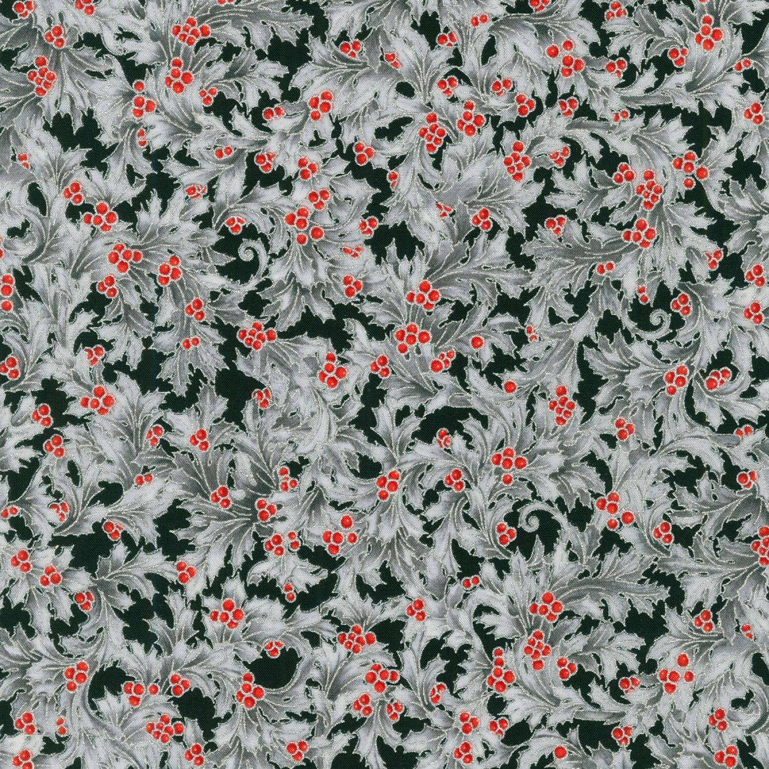Holiday Flourish - Silver Holly - 1/2m cut 58127