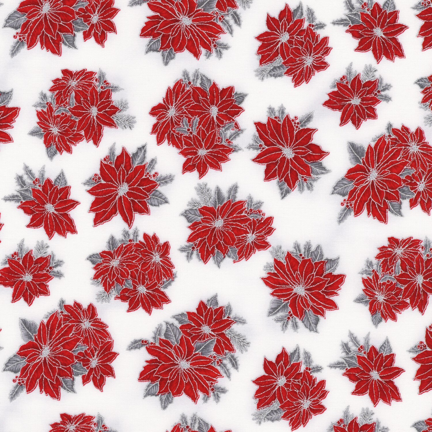 Holiday Charms - Poinsettias on White - 1/2m cut 58115