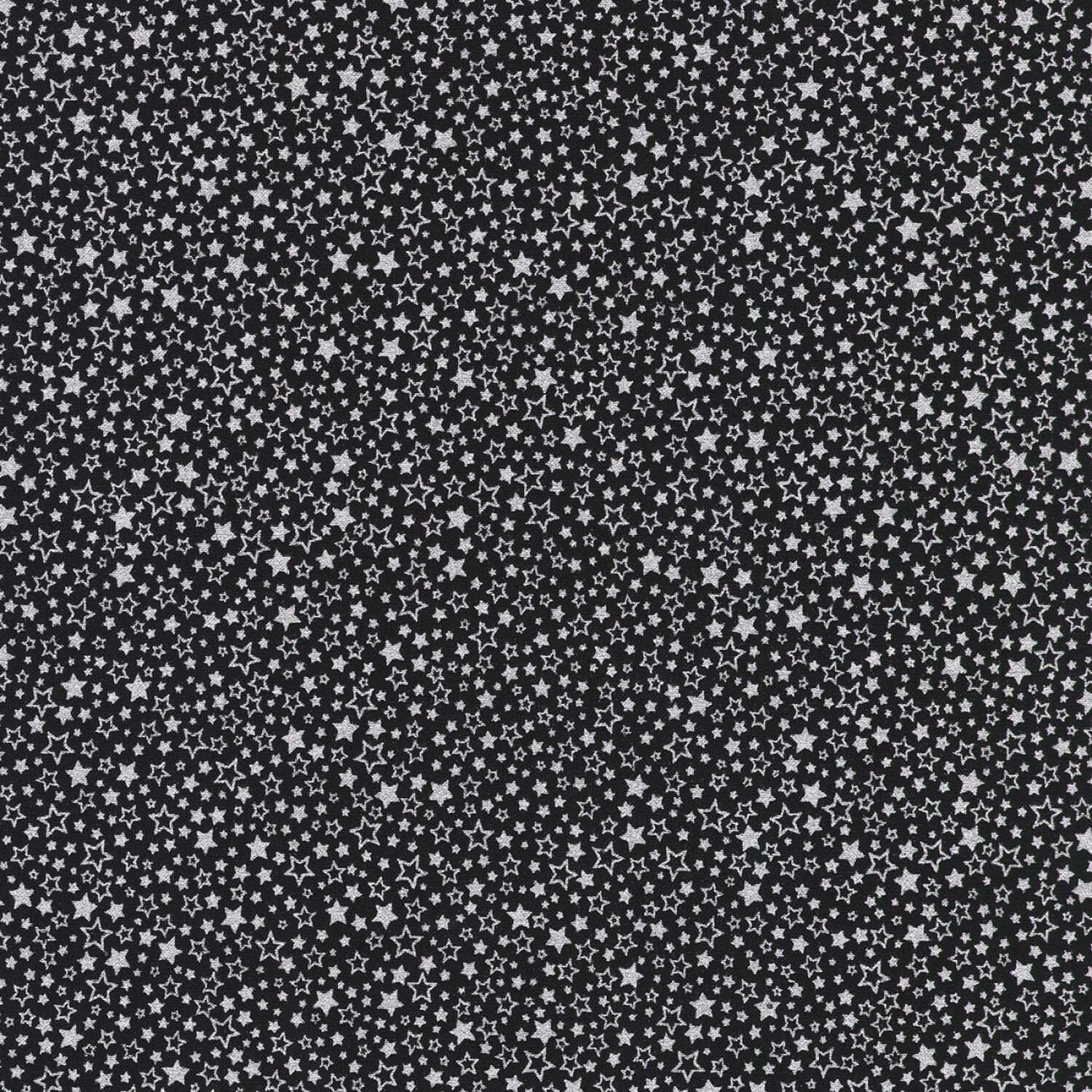Holiday Charms - Silver Stars on Black - 1/2m cut 58120