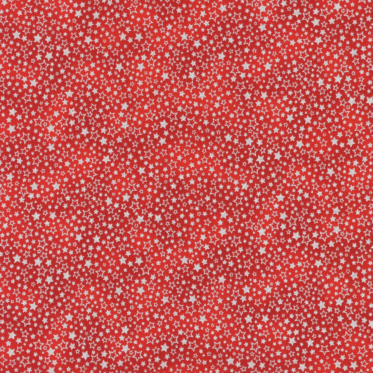 Holiday Charms - Silver Stars on Red - 1/2m cut 58146