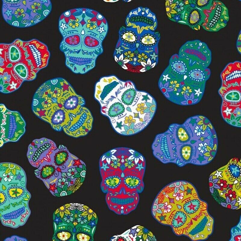 Sugar Skulls - Black - 1/2m cut