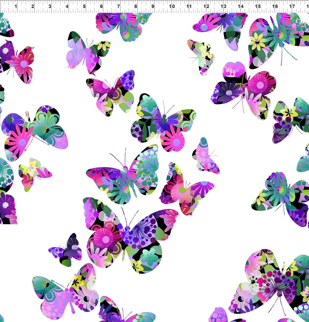 A Groovy Garden - Cascading Butterflies - Purple  - 1/2m cut