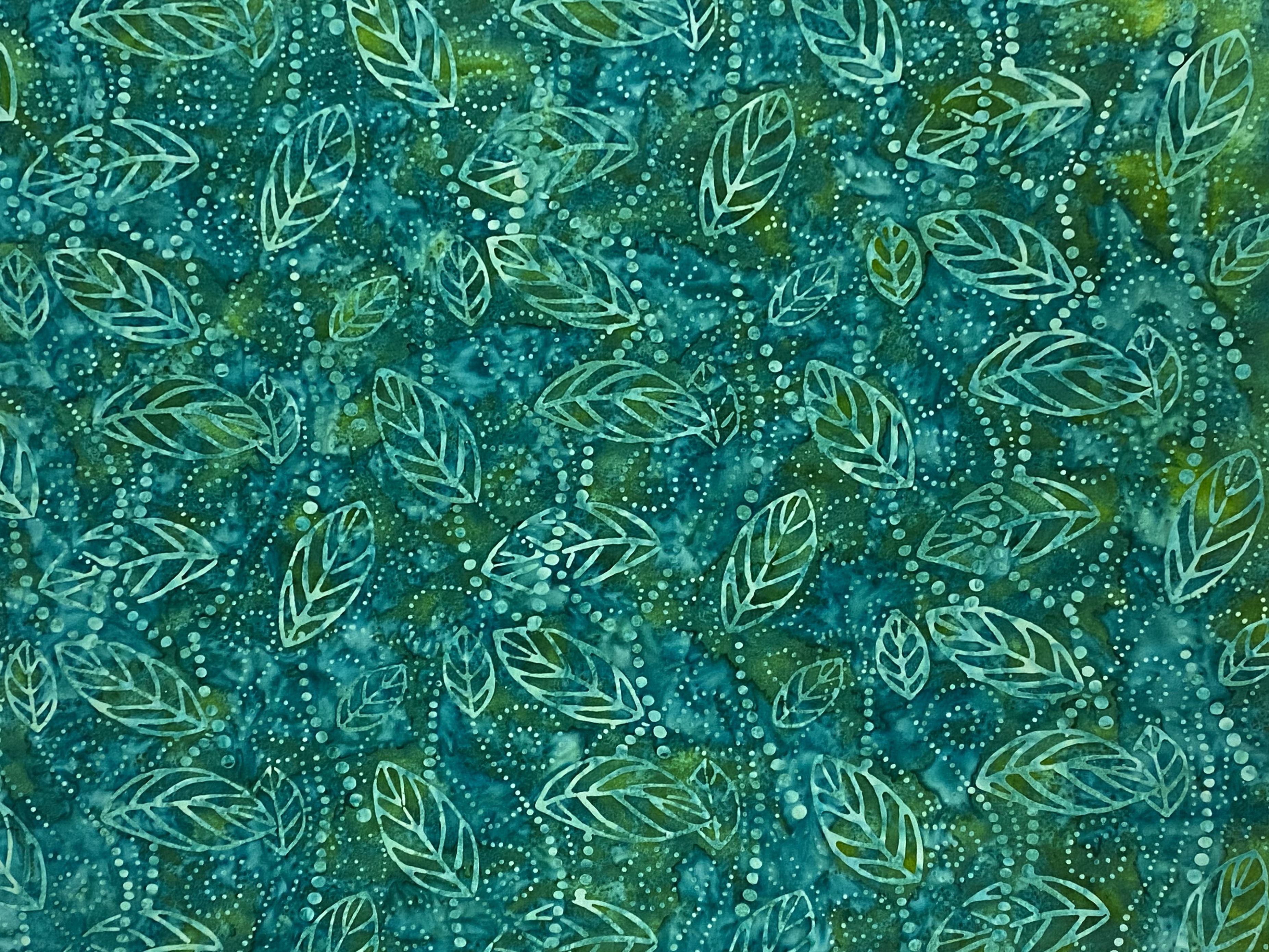 Teal Leaves - Batik - 1/2m cut 58378