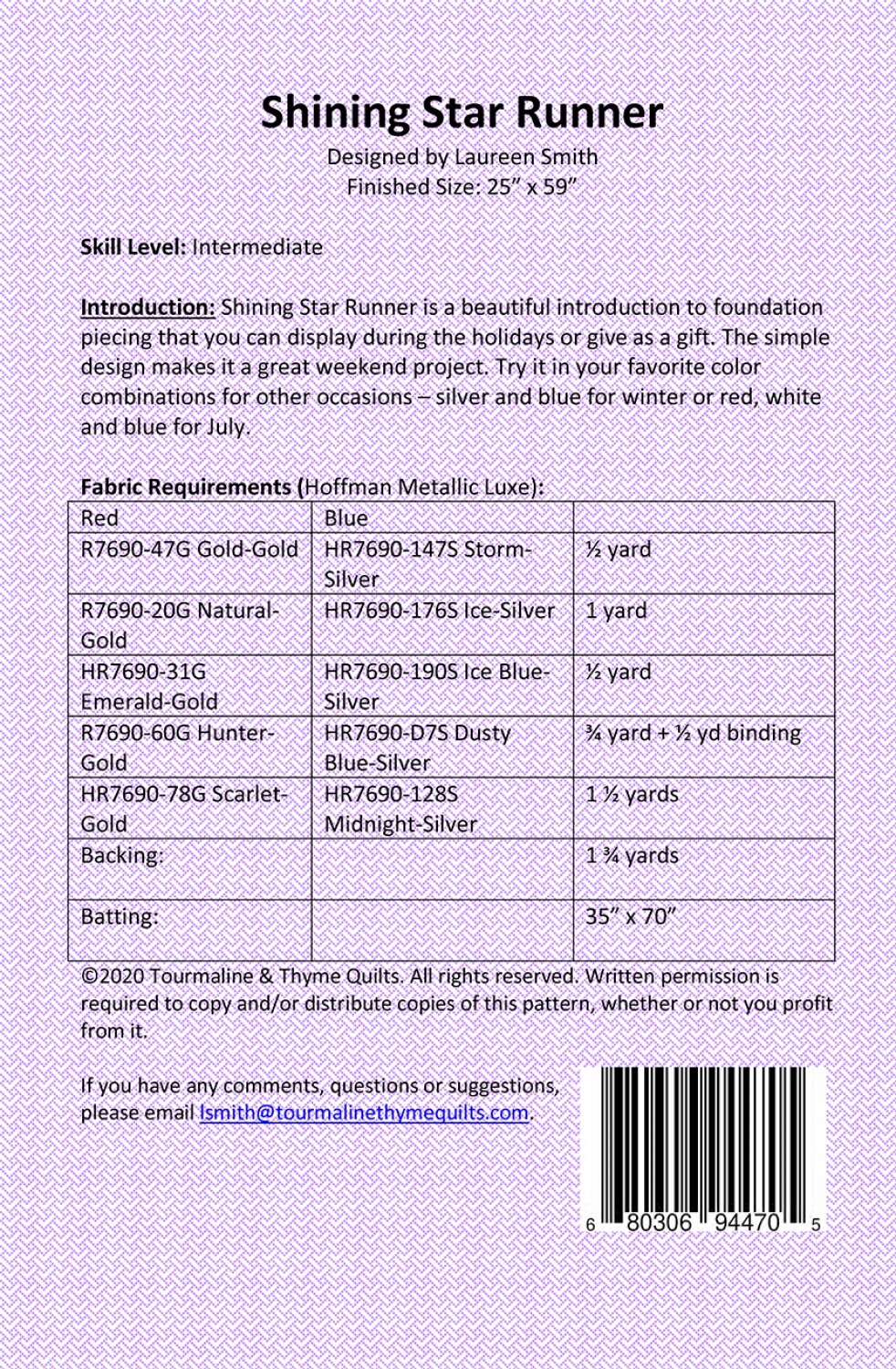 Shining Star Table Runner Pattern