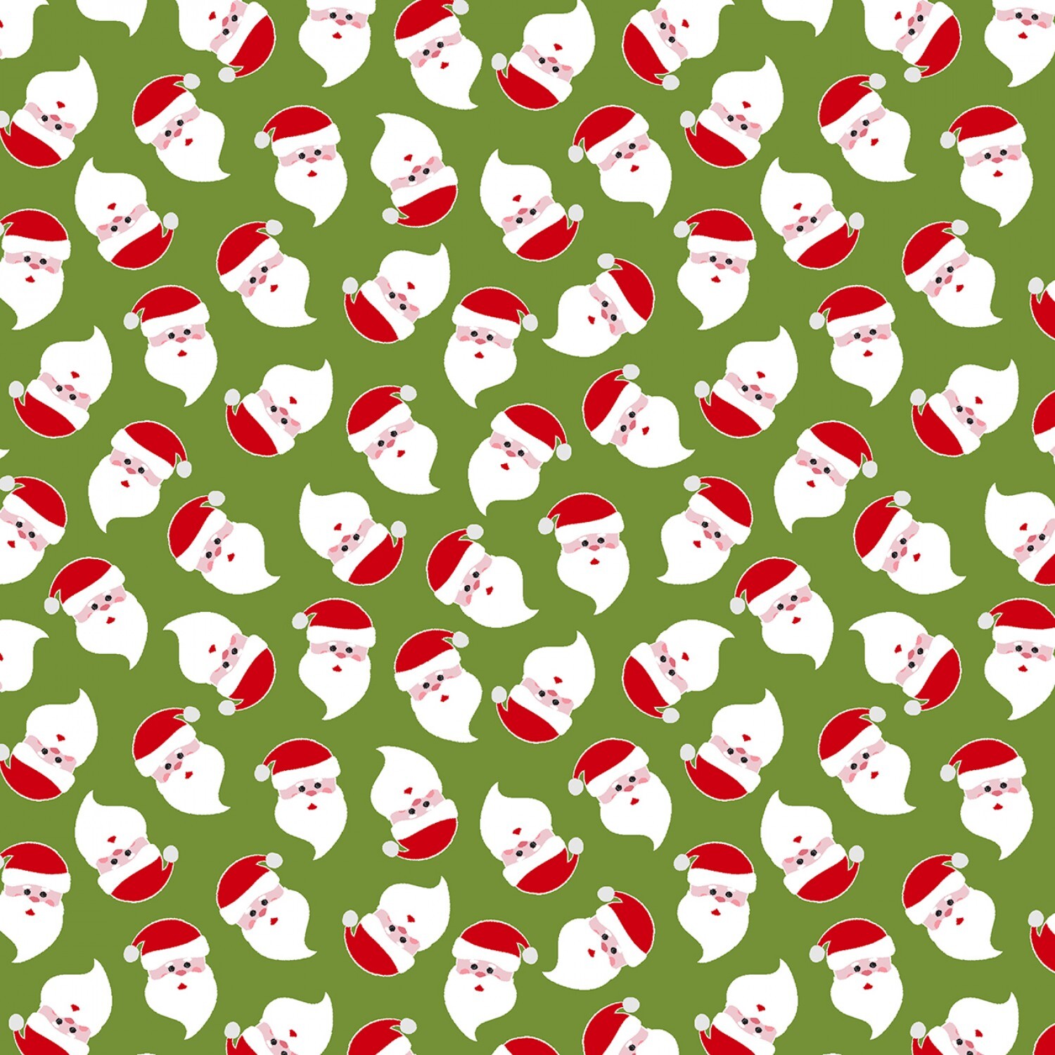 A Cozy Winter - Santa Faces on Green - 1/2m cut 58527