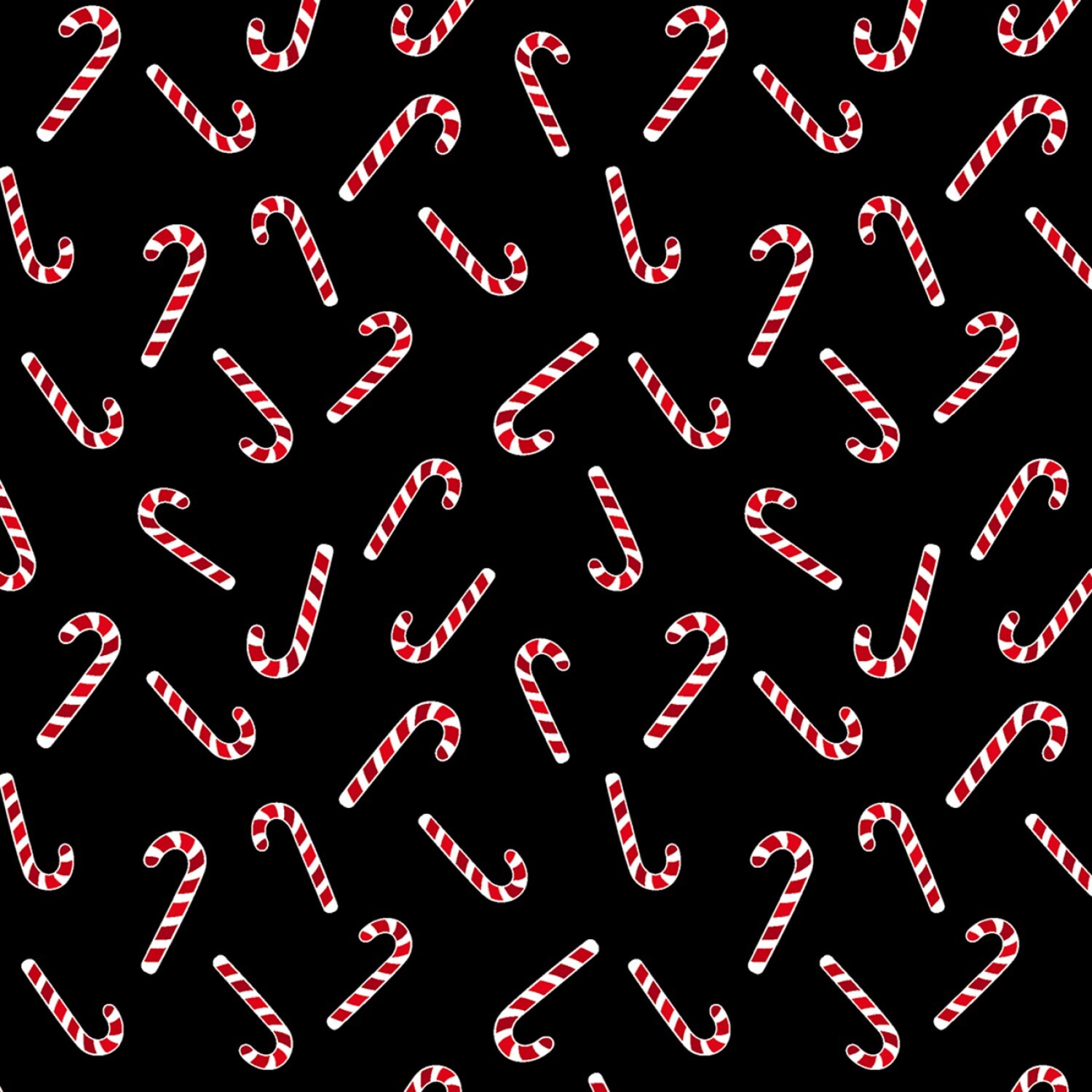 Merry Gnomeville - Candy Canes on Black - Pearlized - 1/2m cut 58523