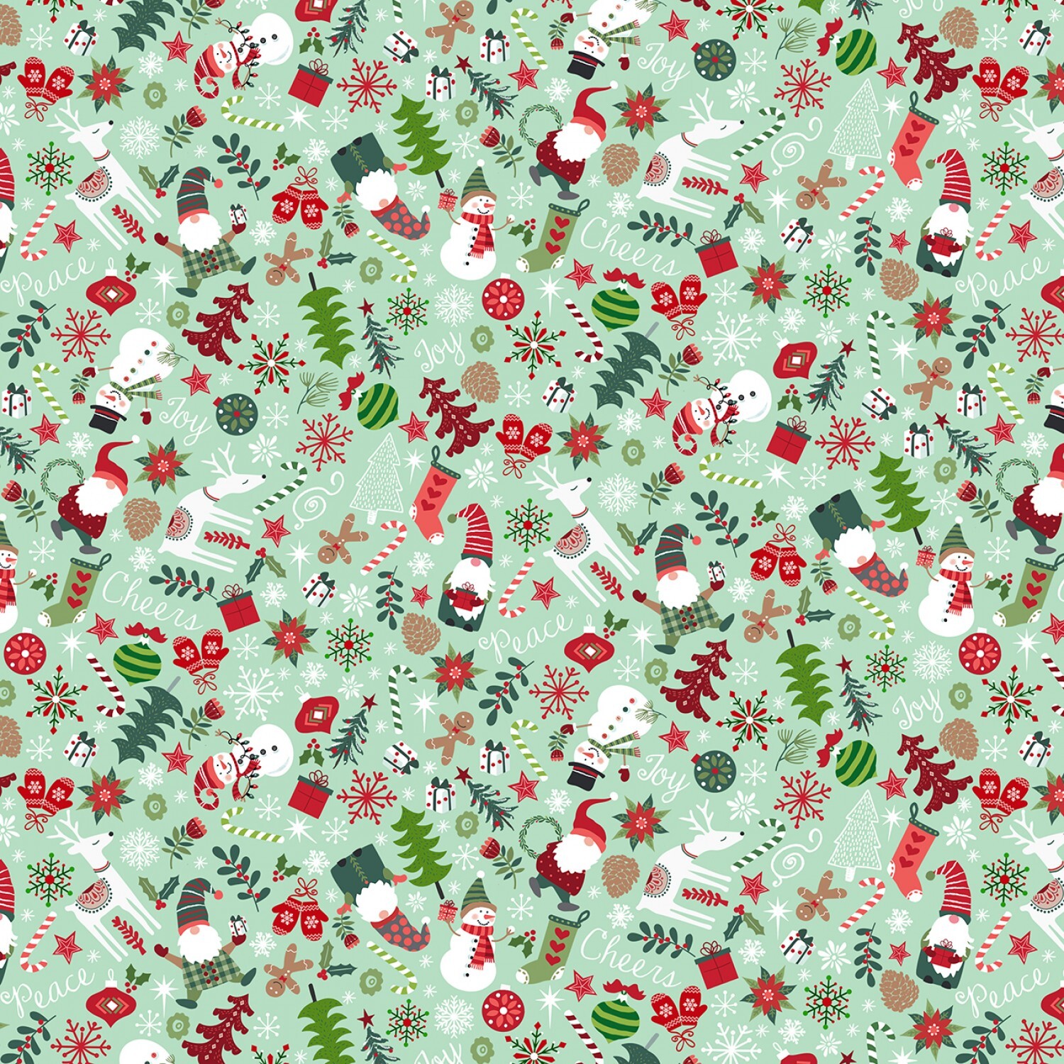 Feeling Festive - Mini Snowman and Holiday Items on Mint - 1/2m cut 58535