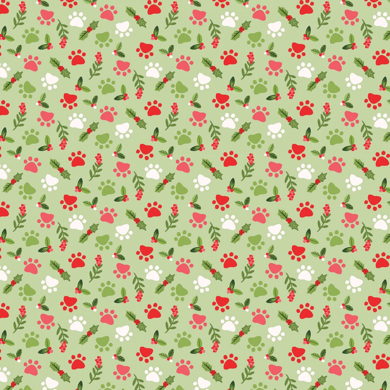 Cozy Holidays - Green Paw Prints - 1/2m cut 58539
