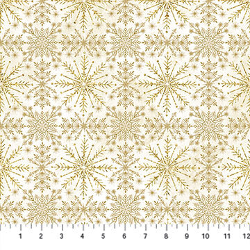 Christmas Joy - Gold Snowflakes on Cream - Gridded - 1/2m cut 58635
