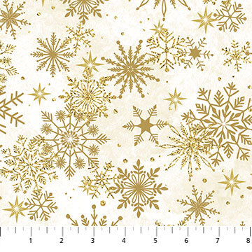 Christmas Joy - Gold Snowflakes on Cream - Scattered - 1/2m cut 58636