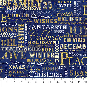 Christmas Joy - Blue with Words - 1/2m cut 58640