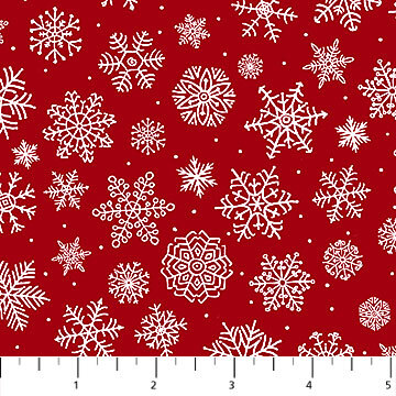 Santa's Tree Farm - Snowflakes on Red - 1/2m cut 58652