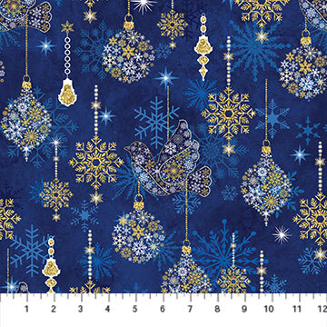 Christmas Joy - Blue Ornaments - 1/2m cut 58644