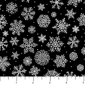 Santa's Tree Farm - Snowflakes on Black - 1/2m cut 58647