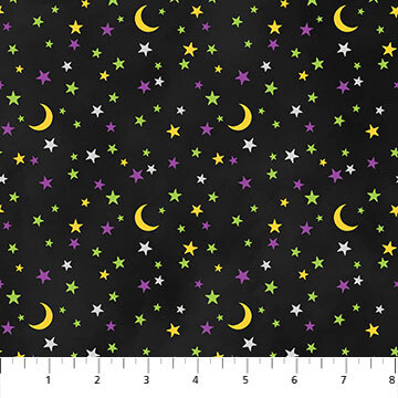 Gnomes Night Out - Moon and Stars on Black - 1/2m Cut 58685