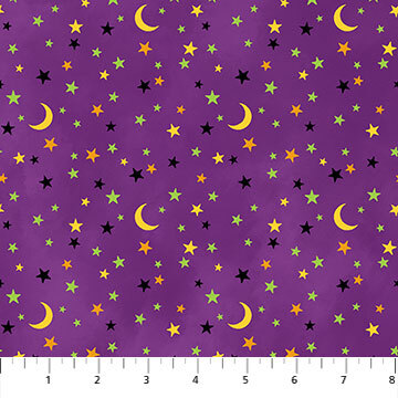 Gnomes Night Out - Moon and Stars on Purple - 1/2m Cut 58686