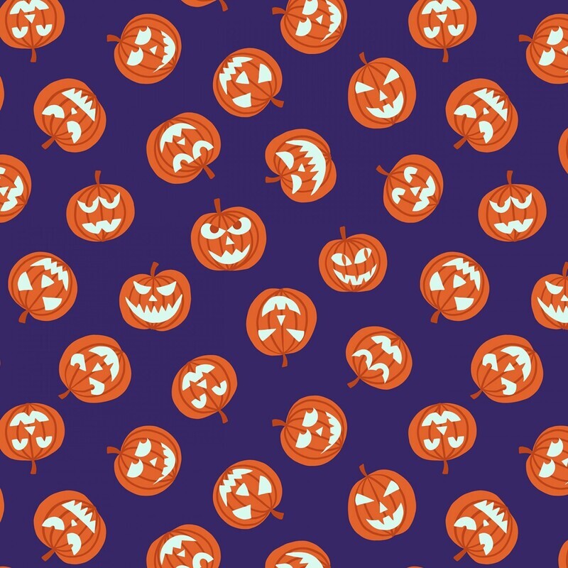 Haunted House- Purple Pumpkins - GLOW IN THE DARK - 1/2m cut