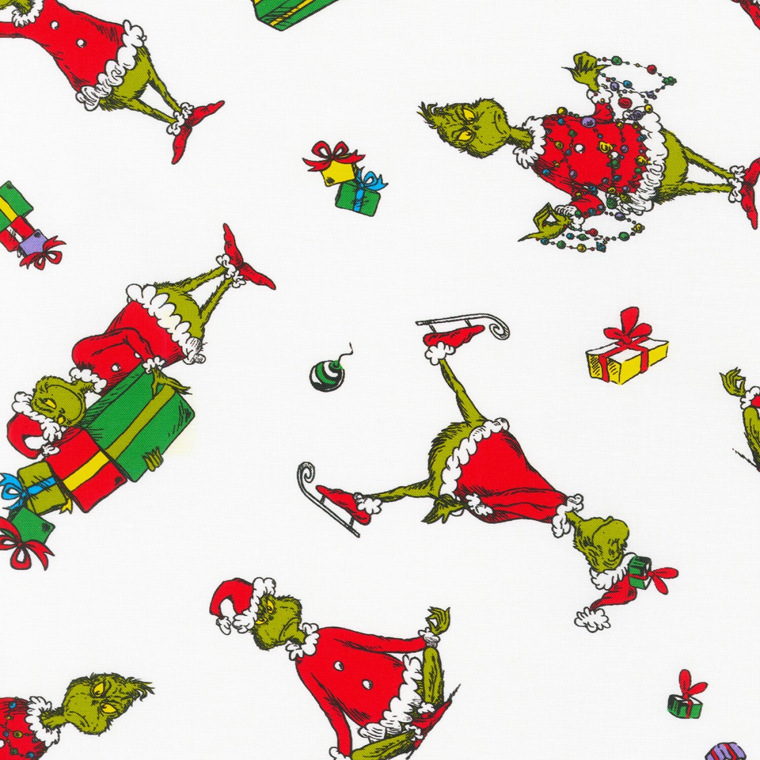 Grinch - Tossed Grinch on White - 1/2m cut 58736