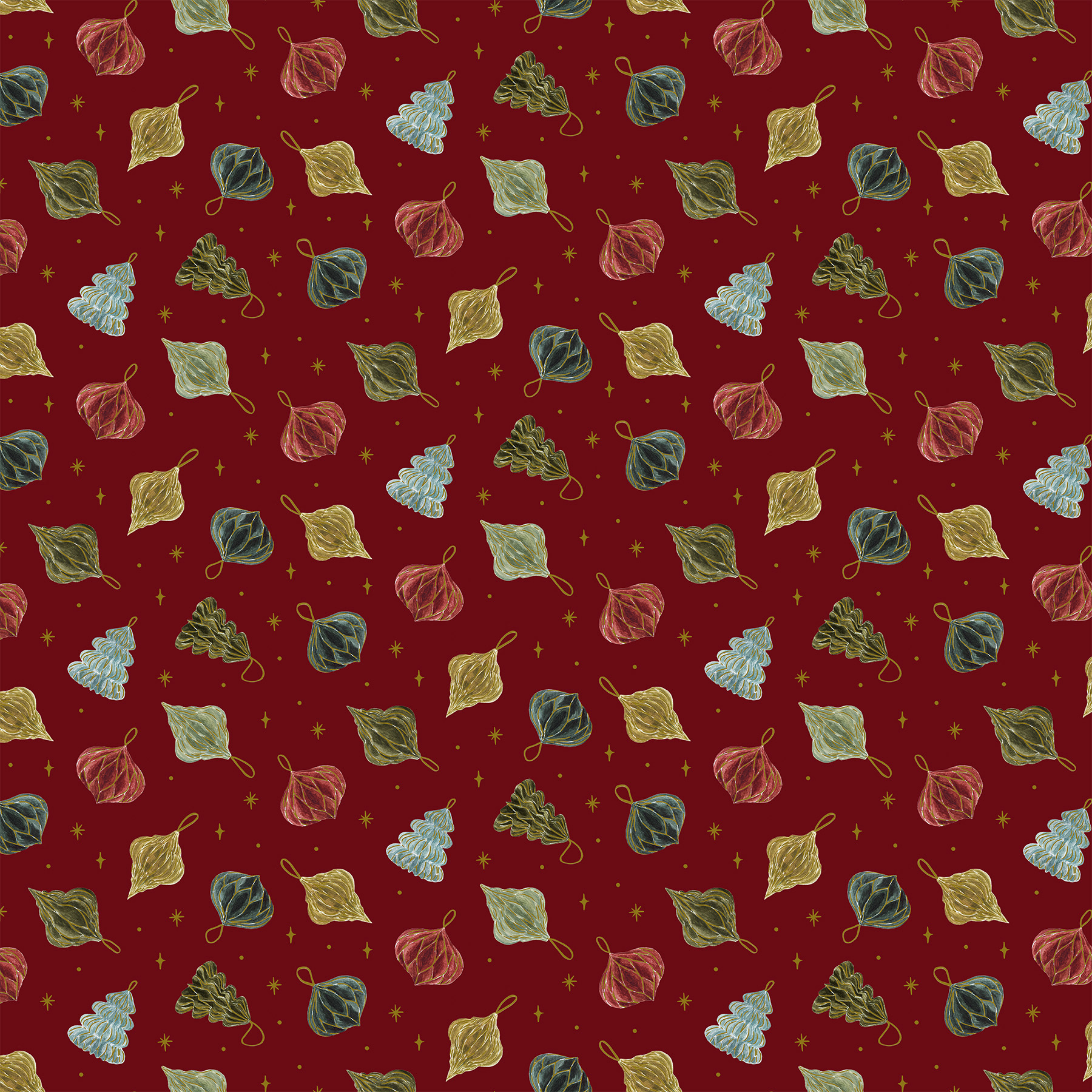 Noel - Ornaments on Red - 1/2m cut 58763