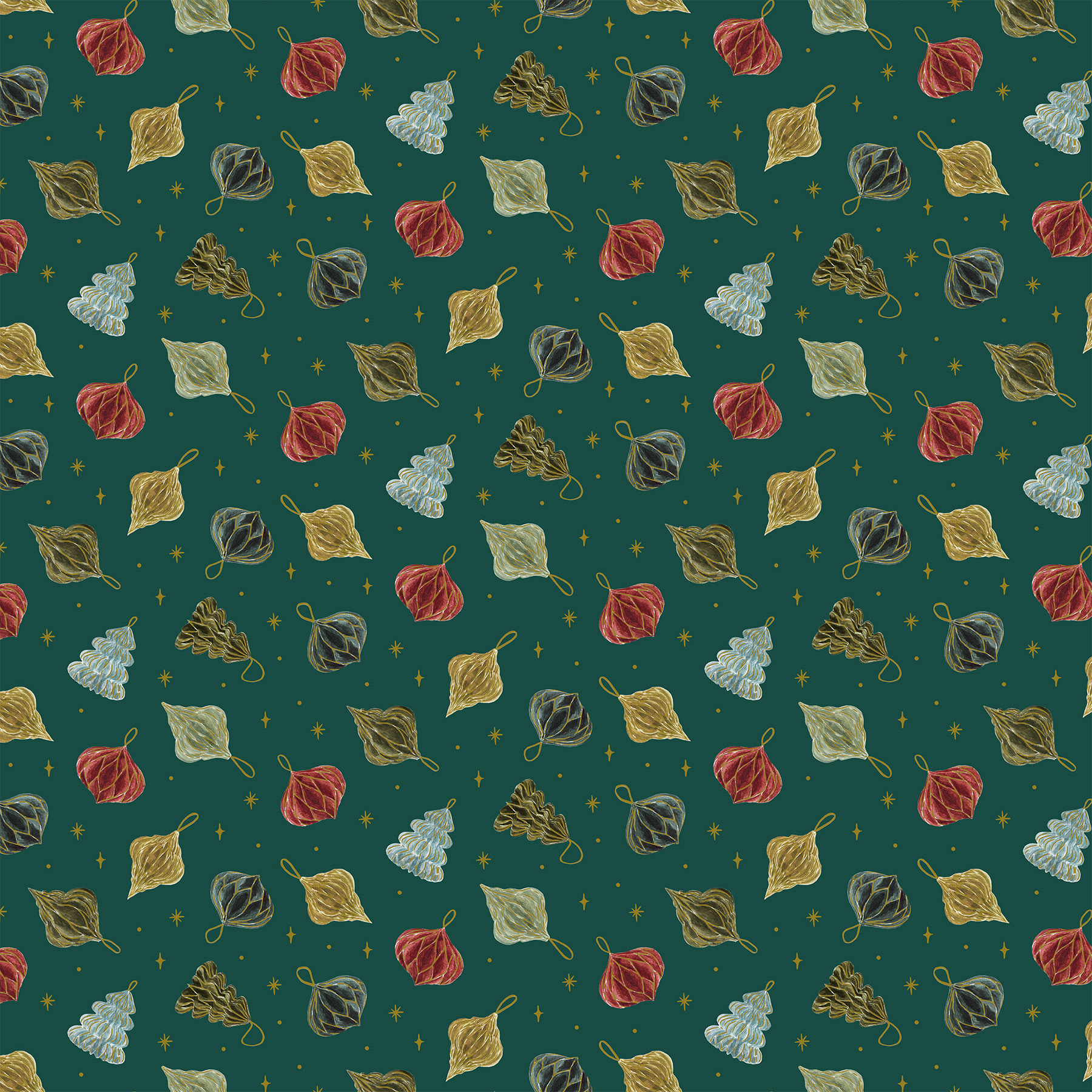 Noel - Ornaments on Teal - 1/2m cut 58764