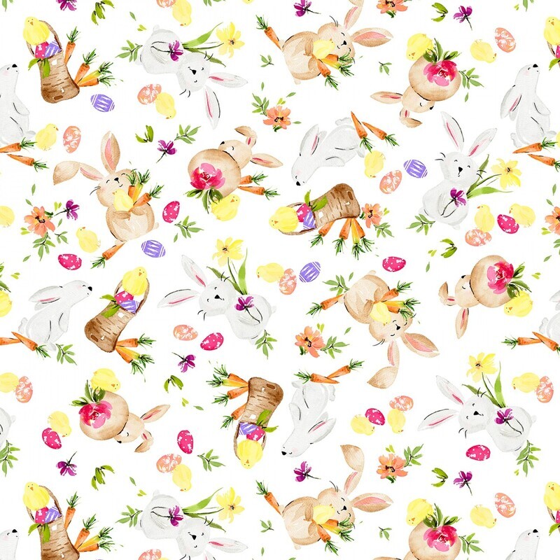 Hoppy Easter -  Bunnies on White - 1/2m cut