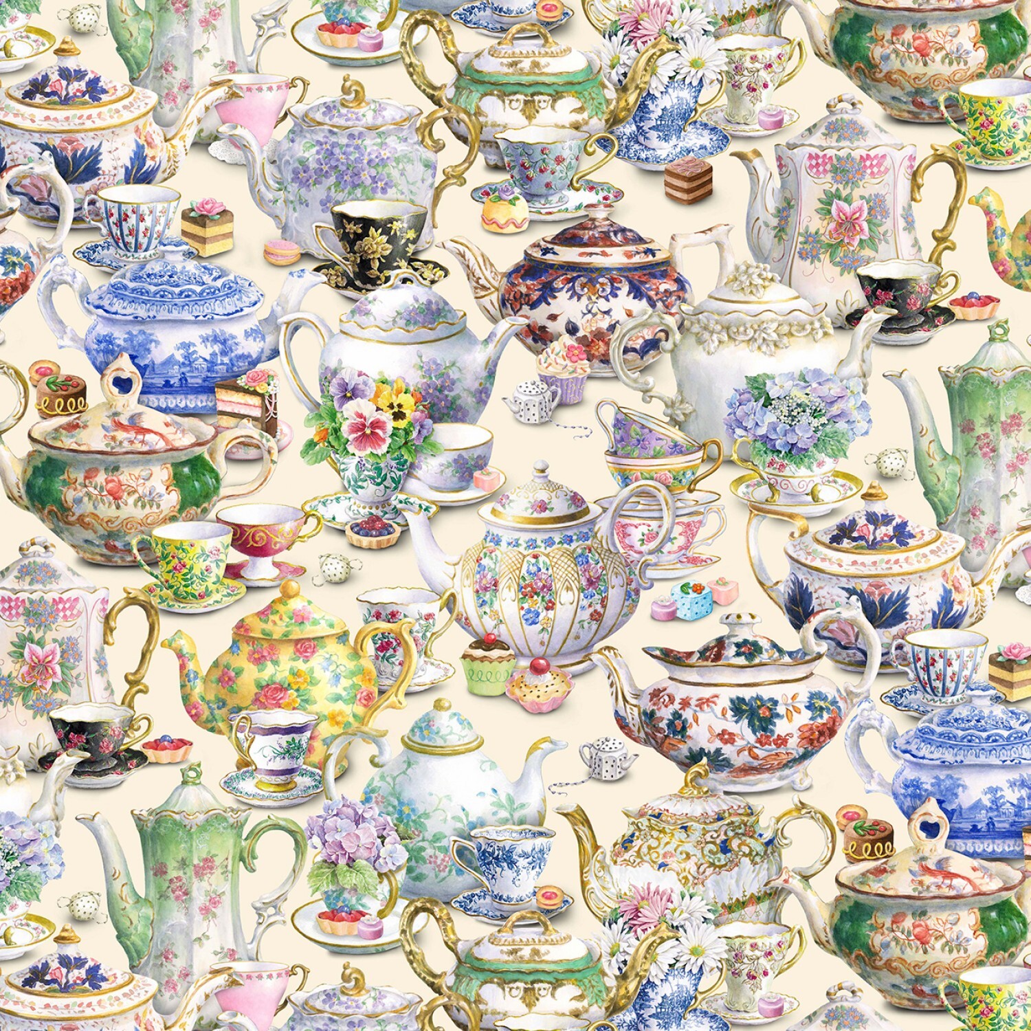 Fancy Tea - Teapots on Cream - 1/2m cut 58990