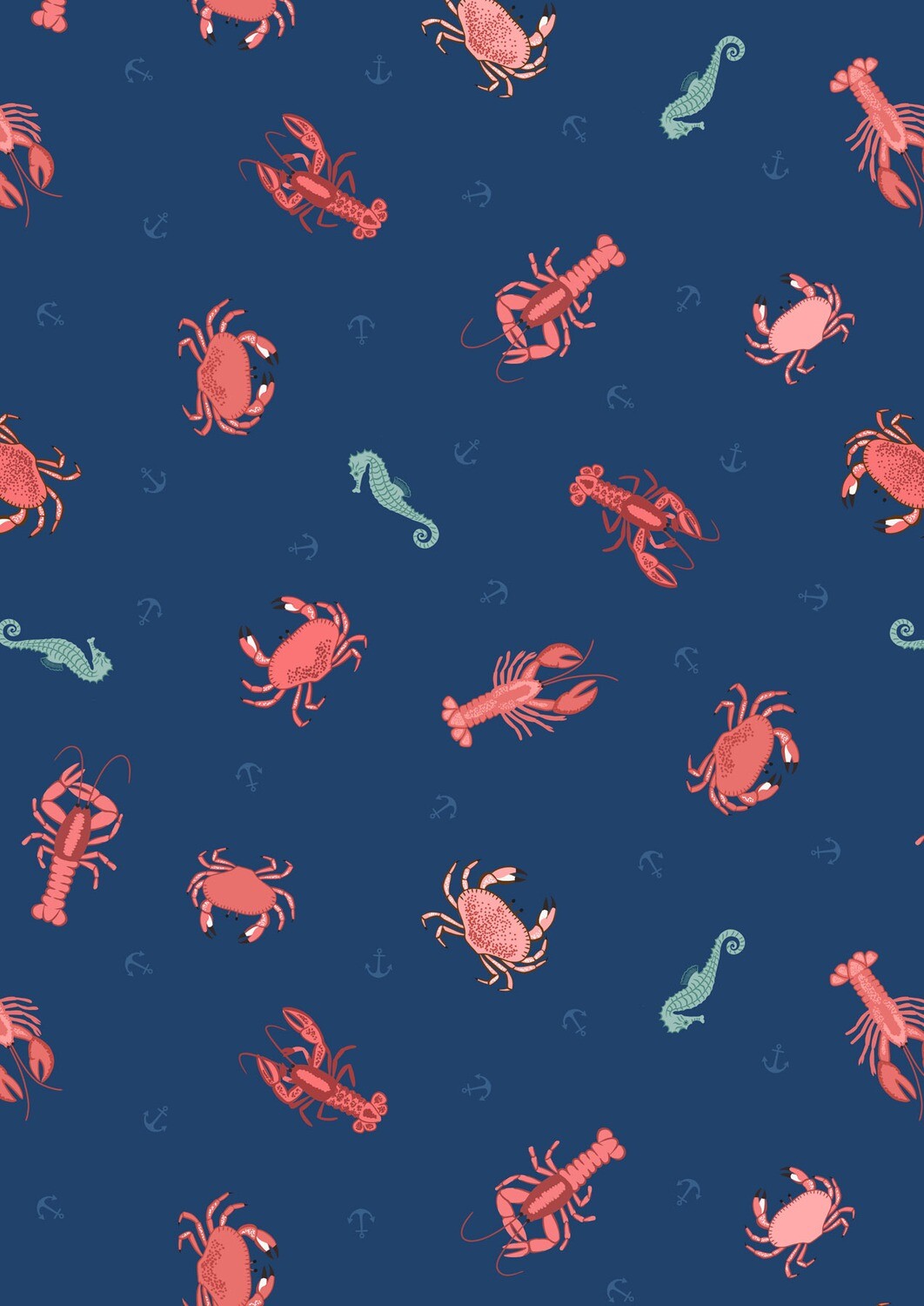 Small Things Coastal - Sea Critters on Dark Blue - 1/2m cut