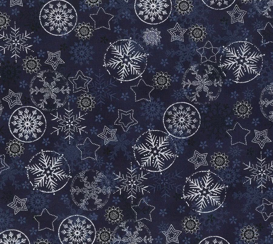 Frosty Snowflake - Navy and Silver - Large Snowflakes - 1/2m cut 59079