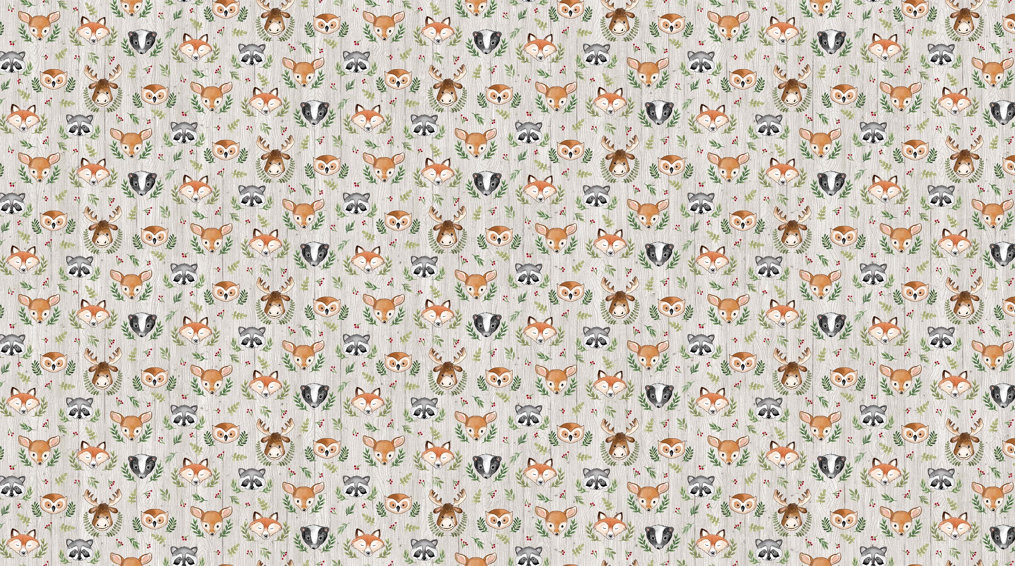 Woodland Adventures - Medium Grey Animals Heads - 1/2m cut 59086