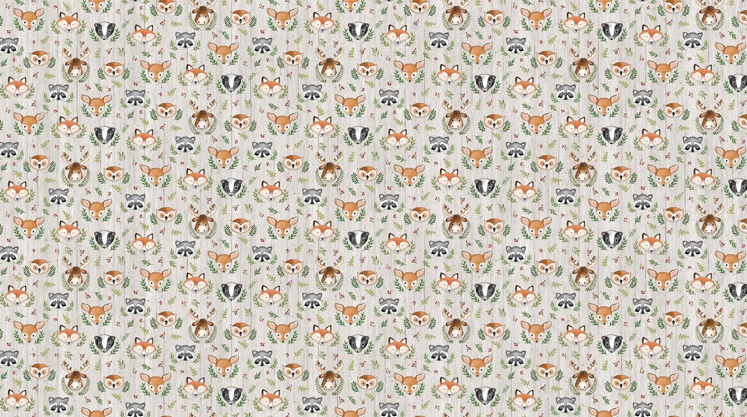 Woodland Adventures - Medium Grey Animals Heads - 1/2m cut