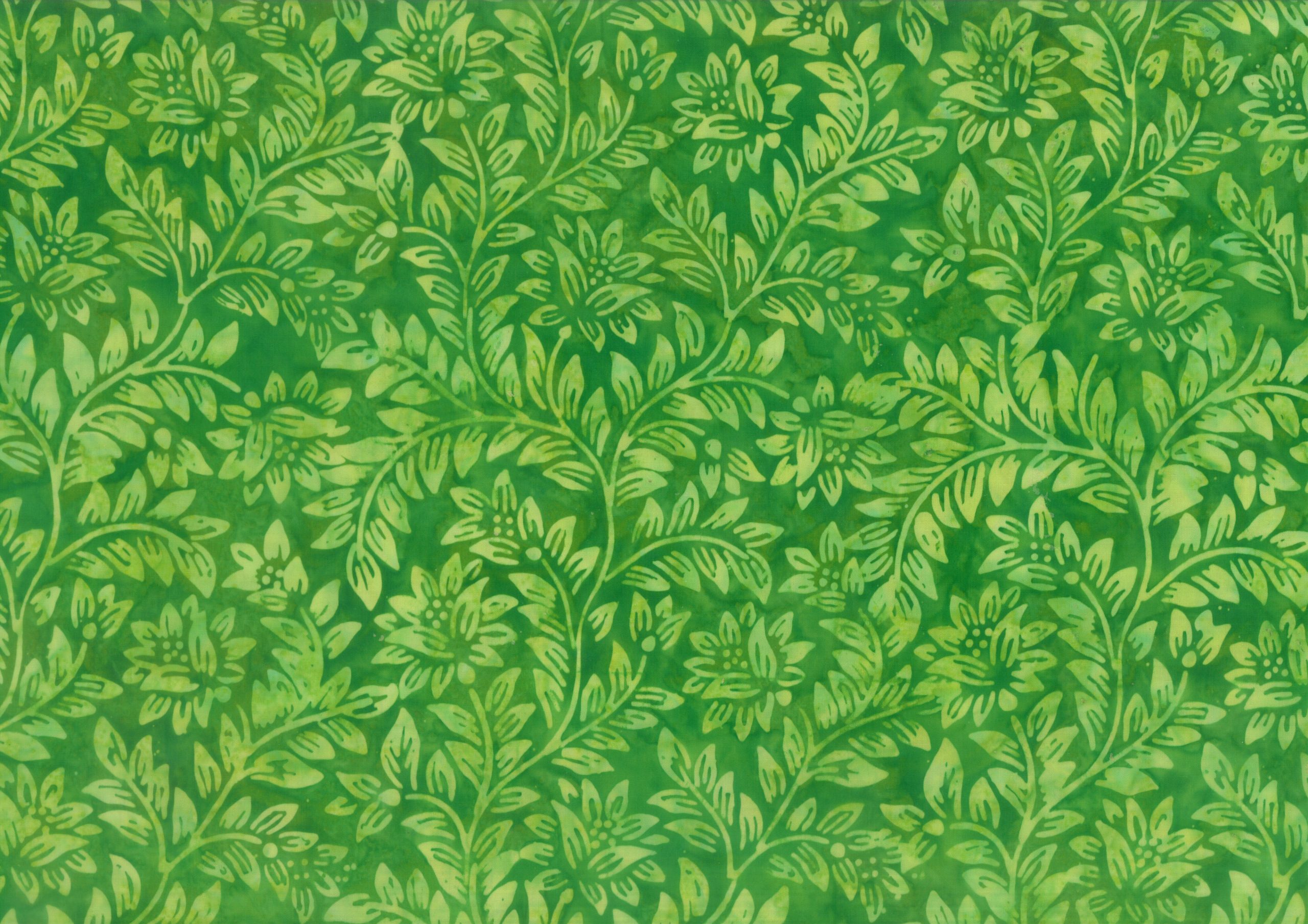 Green Leaves and Flowers - Batik - 1/2m cut 59119