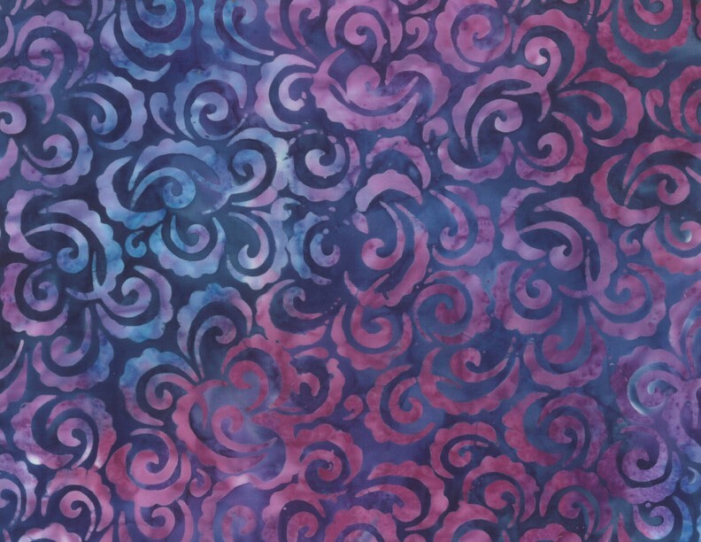 Purple and Pink Swirls on Blue - Batik - 1/2m cut 59159