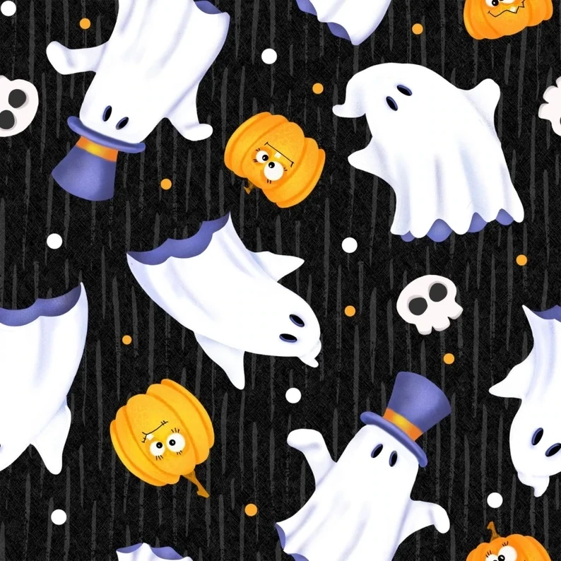 Glow Ghosts - Ghosts and Pumpkins - GLOW IN THE DARK - 1/2m cut 59184