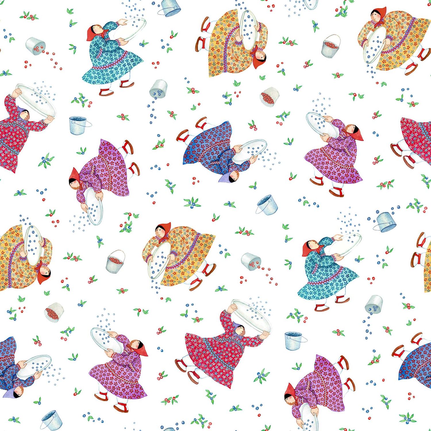 Berry Pickers - All Over on White - 1/2m cut