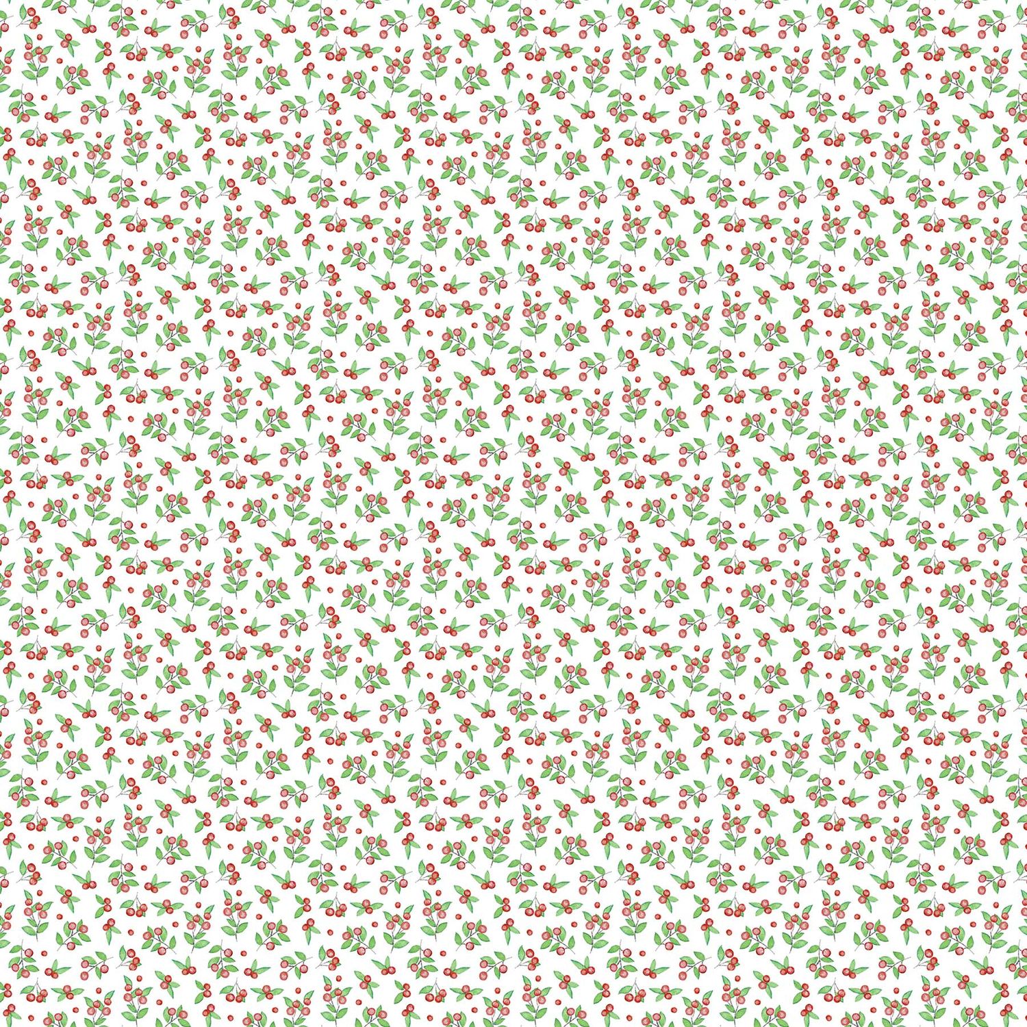 Berry Pickers - Partridge Berries on White - 1/2m cut