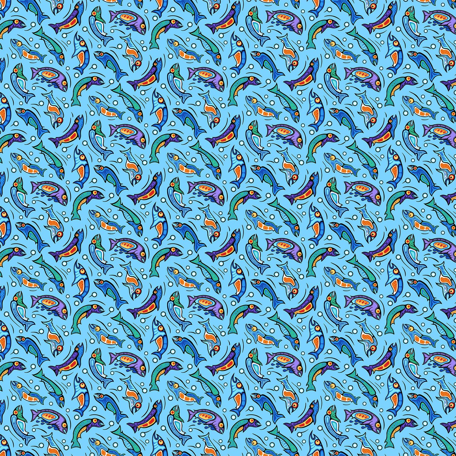 Sacred Earth - Fish on Blue - 1/2m cut