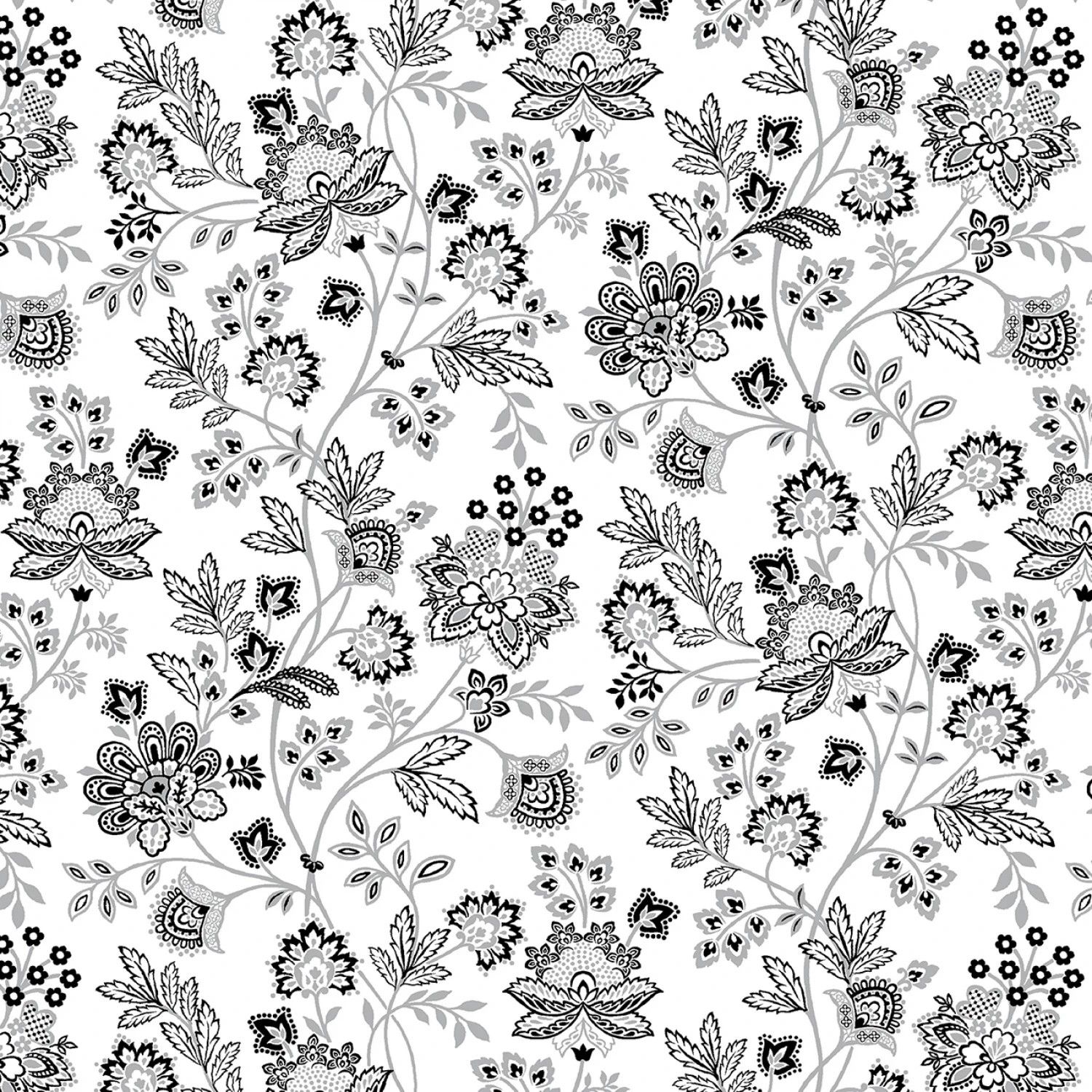 Bandana Medley - Black Floral on White - 1/2m cut