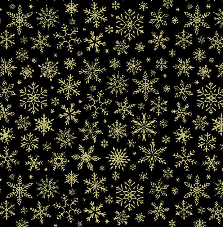 Winter Rose - Metallic Snowflakes - Black - 1/2m cut
