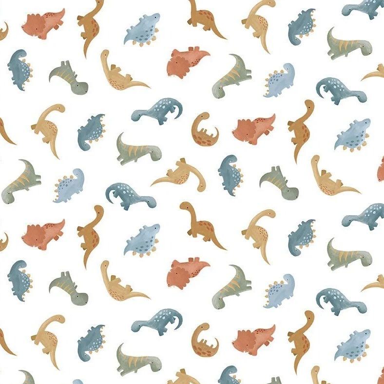 I Dig You - Tossed Dinosaurs - White - 1/2m cut