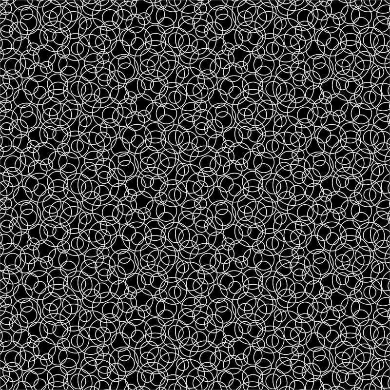 Basically Black and White - Tangled Circles - White on Black - 1/2m cuts
