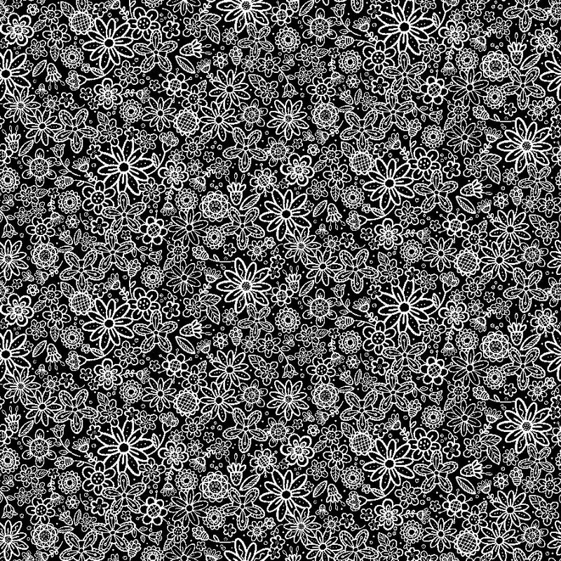 Basically Black and White - Groovy Garden - White on Black - 1/2m cuts
