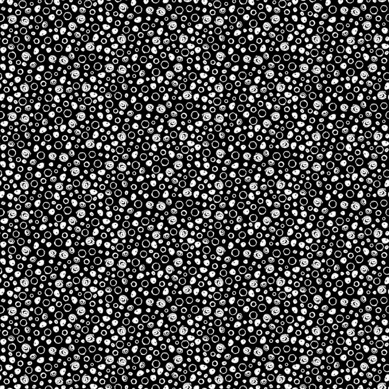 Basically Black and White - Scribble Spots - White on Black - 1/2m cut