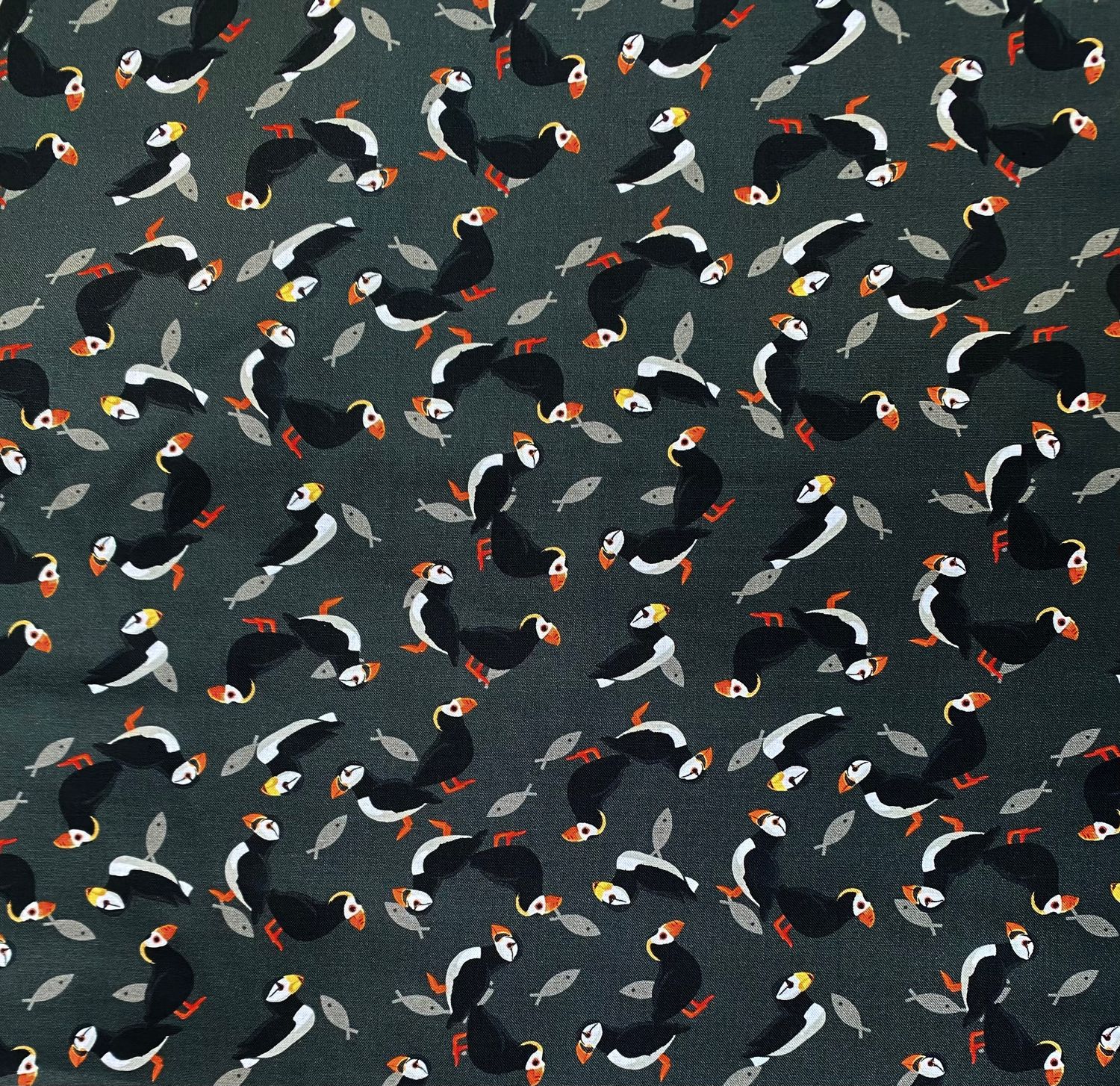 Puffins on Charcoal - 1/2m cut