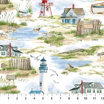 Atlantic Coast - Coastal Scenes on Cream - 1/2m cut