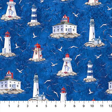 Atlantic Coast - Lighthouses on  Blue - 1/2m cut