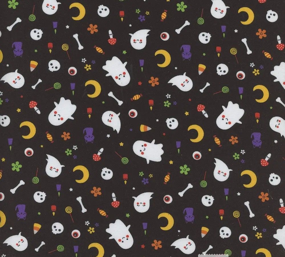 Trick or Treat - Ghosts on Black - 1/2m cut