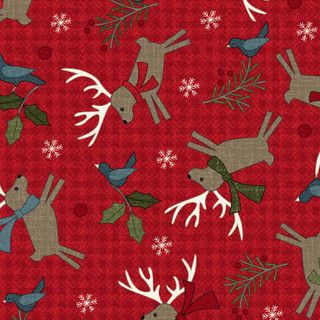 Holly Jolly Flannel - Reindeer - Red - 1/2m cut