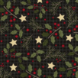 Holly Jolly Flannel - Holly - Black - 1/2m cut