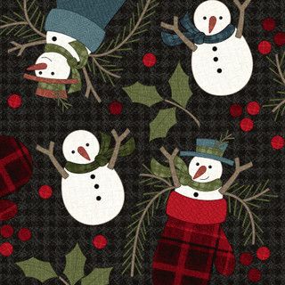 Holly Jolly Flannel - Snowmen in Mittens - Black - 1/2m cut