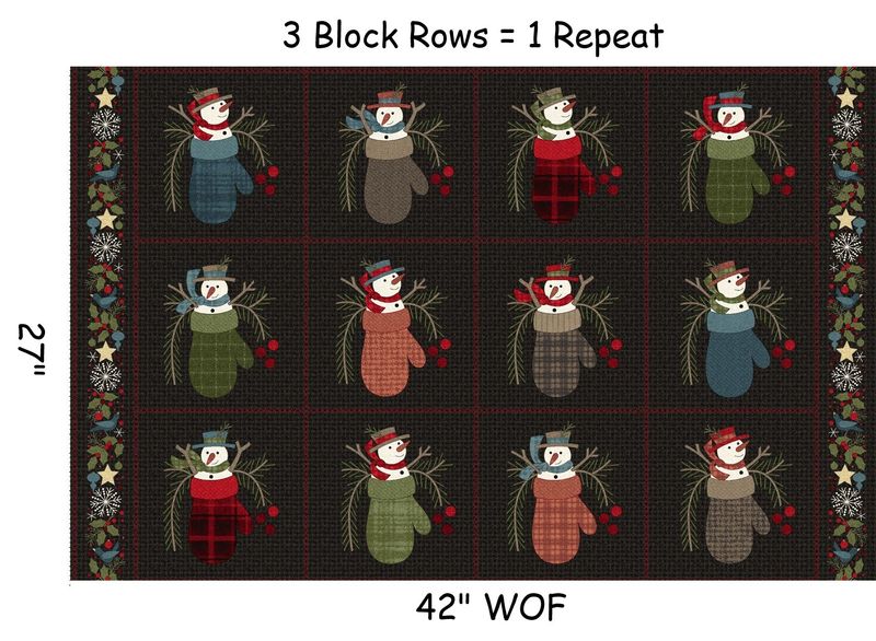 Holly Jolly Flannel Panel - Snowman Blocks